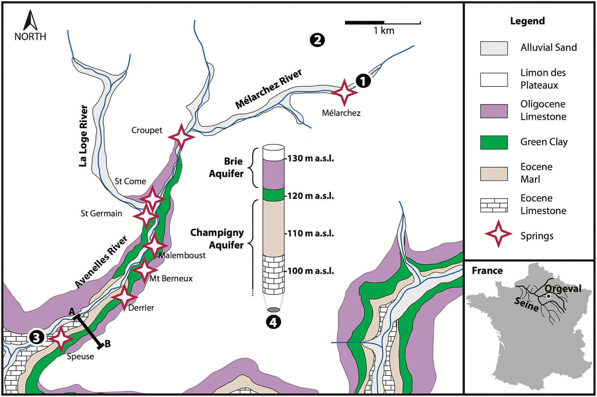 Simplified geological map of the Orgeval Critical Zone Observatory (CZO)